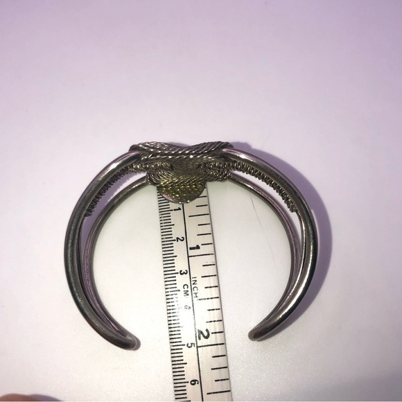 X2 Vtg Tribal Style Silver Tone Bangle & Open Cuff / Bangle: 7.4” / Cuff: 6.6” - Picture 5 of 8